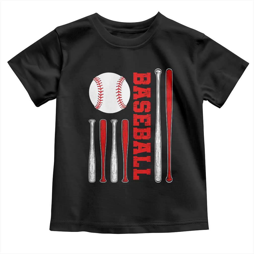 Patriotic Baseball American Flag Toddler T Shirt Sports Lover Gift TS12 Black Print Your Wear