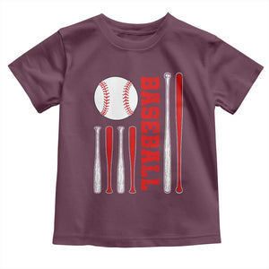 Patriotic Baseball American Flag Toddler T Shirt Sports Lover Gift TS12 Maroon Print Your Wear