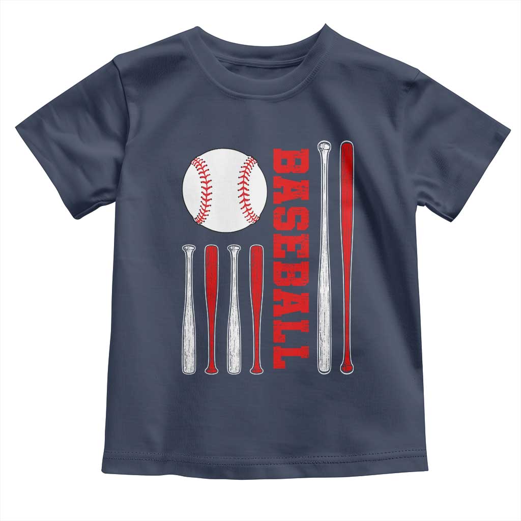 Patriotic Baseball American Flag Toddler T Shirt Sports Lover Gift TS12 Navy Print Your Wear