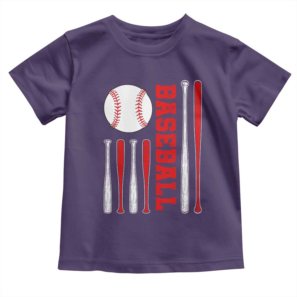 Patriotic Baseball American Flag Toddler T Shirt Sports Lover Gift TS12 Purple Print Your Wear