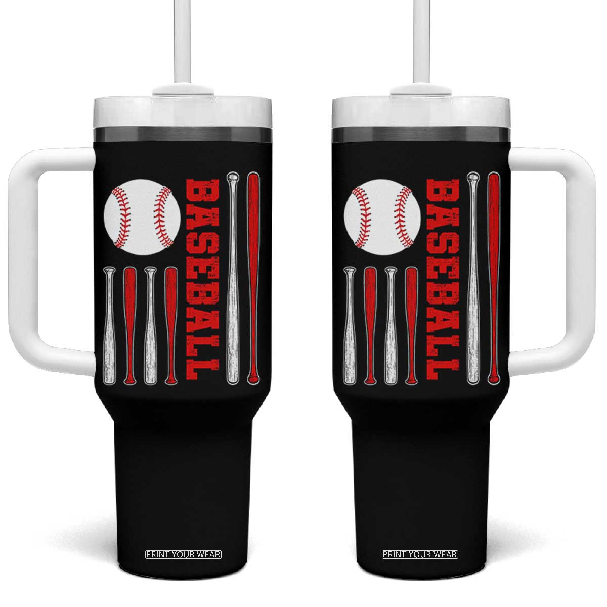 Patriotic Baseball American Flag Tumbler With Handle Sports Lover Gift TS12 One Size: 40 oz Black Print Your Wear