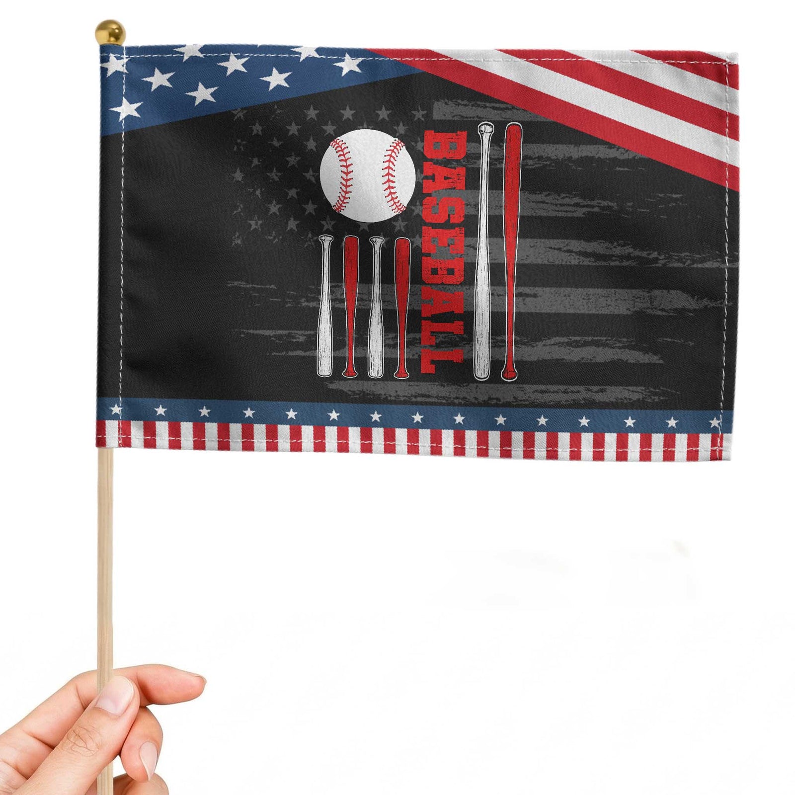 Patriotic Baseball American Flag Patriotic Handheld Flag Sports Lover Gift TS12 Distressed 8.2