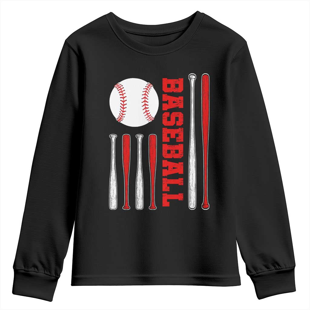 Patriotic Baseball American Flag Youth Sweatshirt Sports Lover Gift TS12 Black Print Your Wear