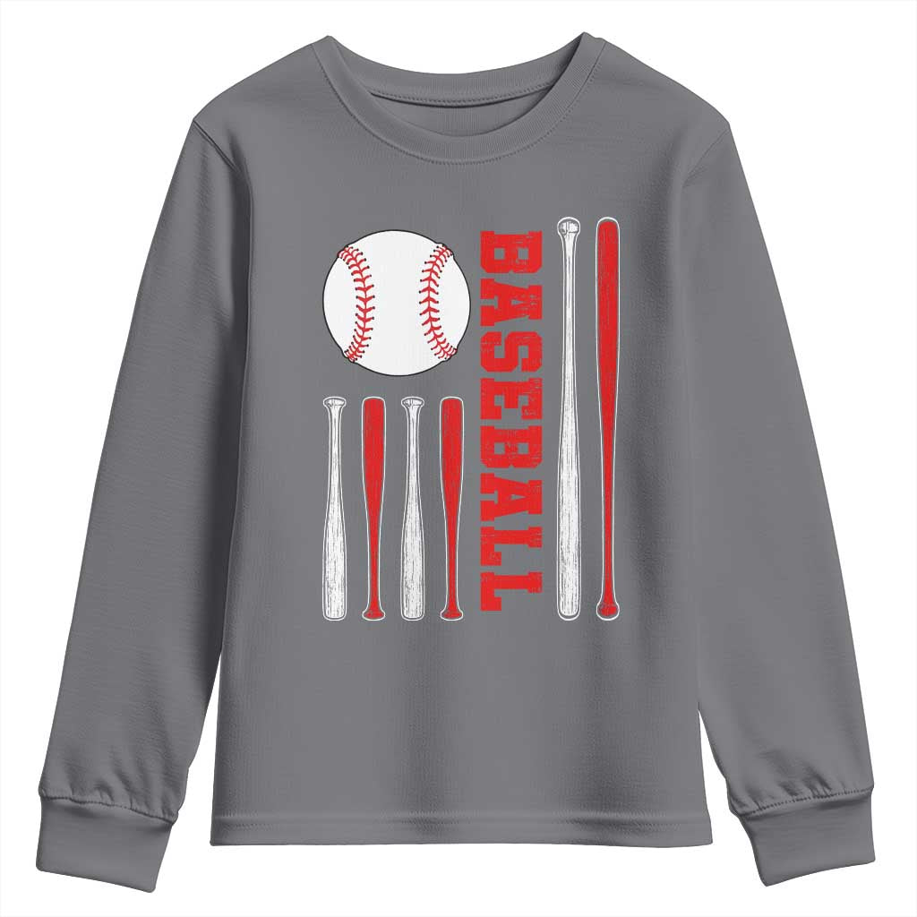 Patriotic Baseball American Flag Youth Sweatshirt Sports Lover Gift TS12 Charcoal Print Your Wear