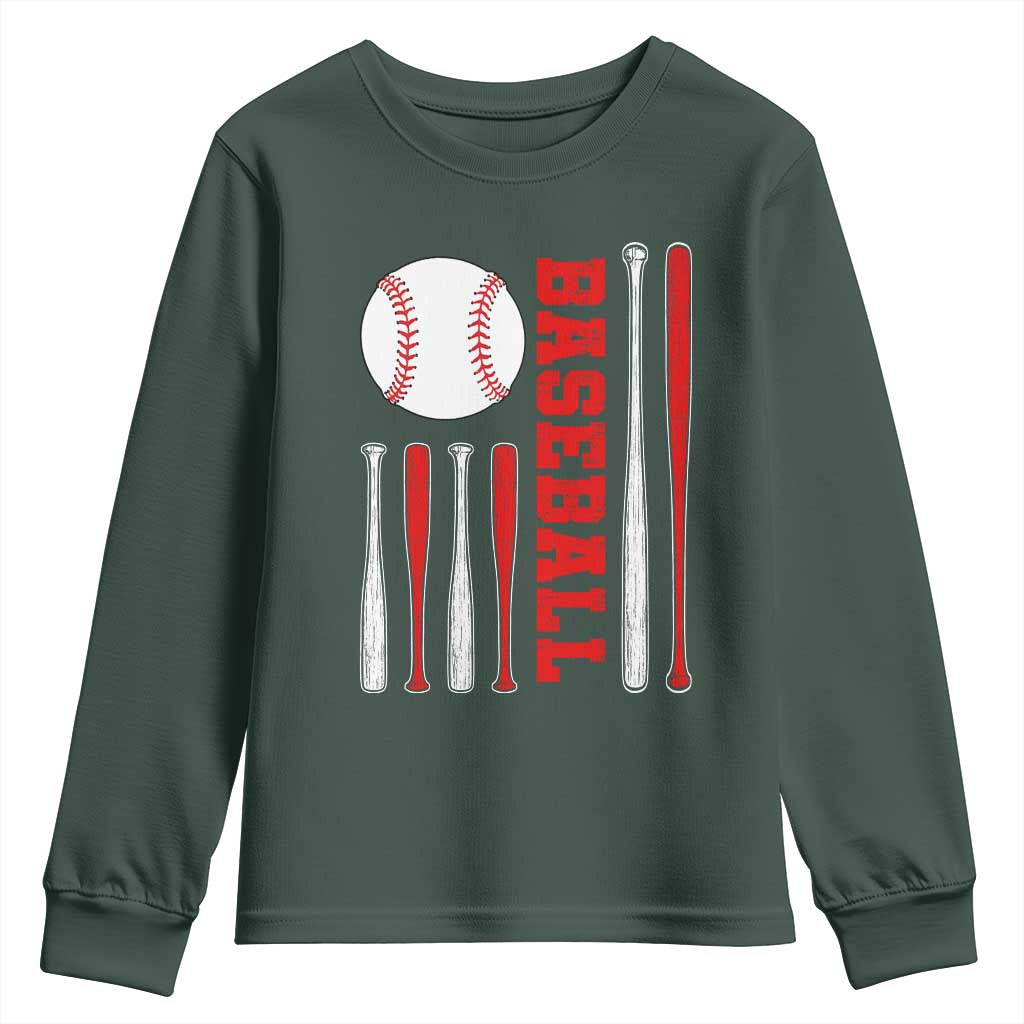Patriotic Baseball American Flag Youth Sweatshirt Sports Lover Gift TS12 Dark Forest Green Print Your Wear