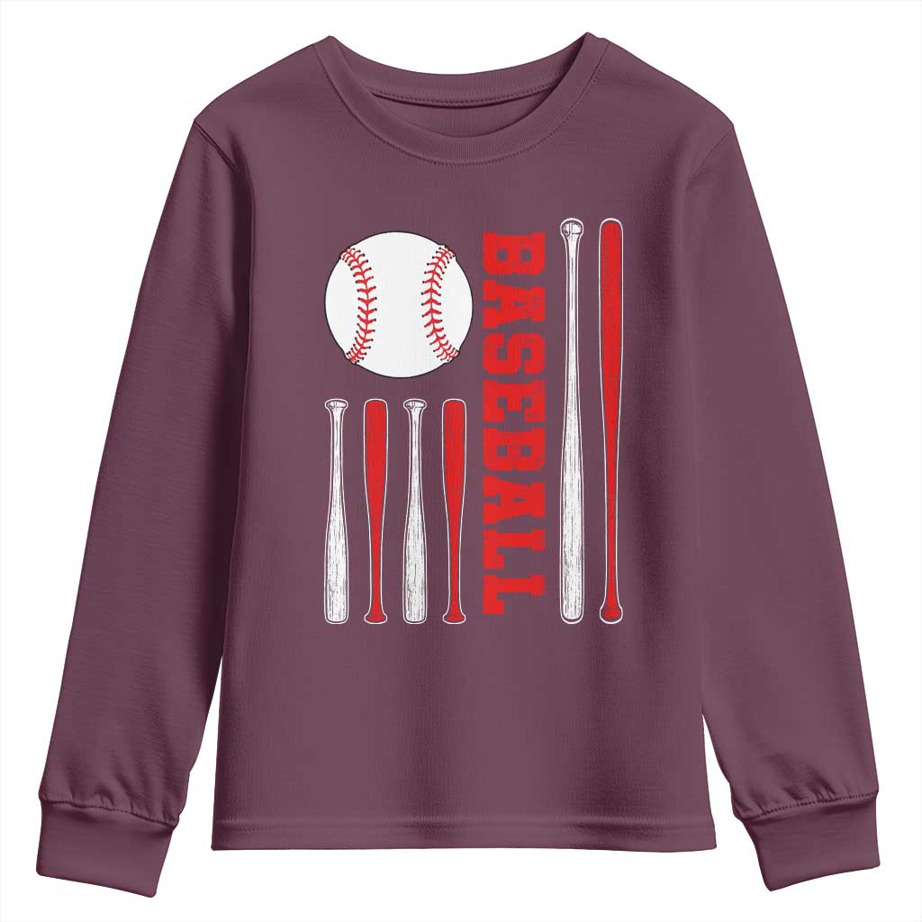 Patriotic Baseball American Flag Youth Sweatshirt Sports Lover Gift TS12 Maroon Print Your Wear
