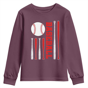 Patriotic Baseball American Flag Youth Sweatshirt Sports Lover Gift TS12 Maroon Print Your Wear
