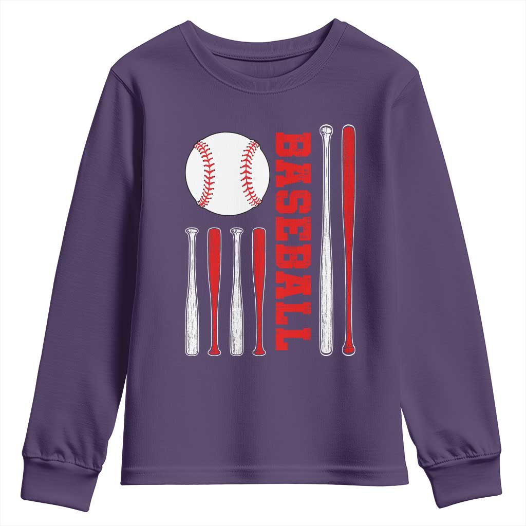 Patriotic Baseball American Flag Youth Sweatshirt Sports Lover Gift TS12 Purple Print Your Wear