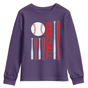 Patriotic Baseball American Flag Youth Sweatshirt Sports Lover Gift TS12 Purple Print Your Wear