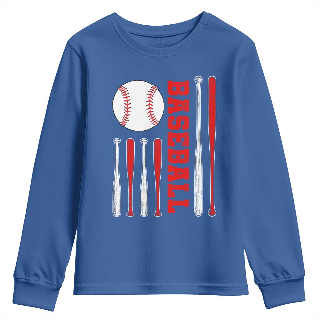 Patriotic Baseball American Flag Youth Sweatshirt Sports Lover Gift TS12 Royal Blue Print Your Wear