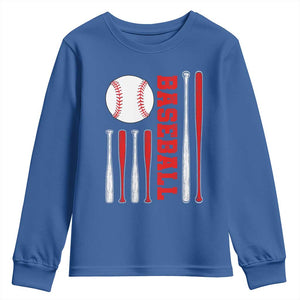 Patriotic Baseball American Flag Youth Sweatshirt Sports Lover Gift TS12 Royal Blue Print Your Wear