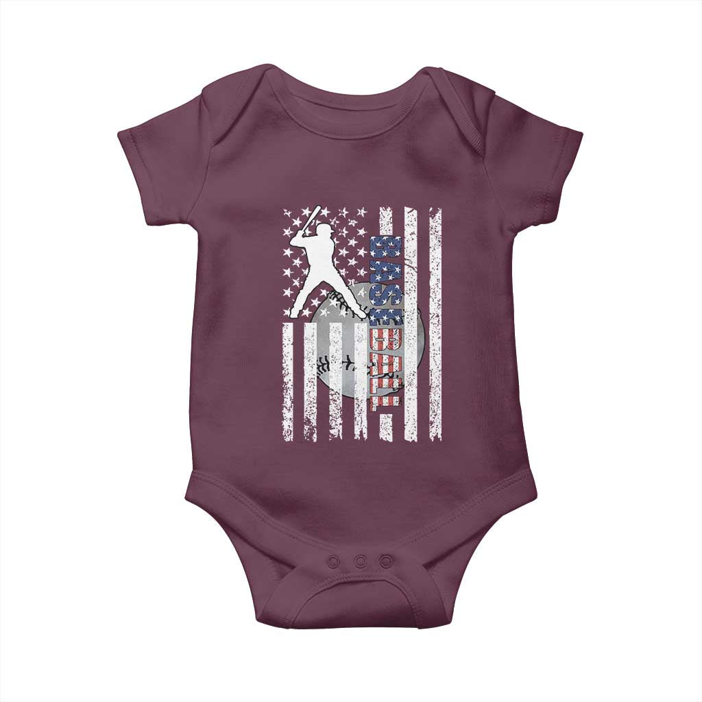 Patriotic Baseball Lover Baby Onesie USA American Flag Gift TS12 Maroon Print Your Wear