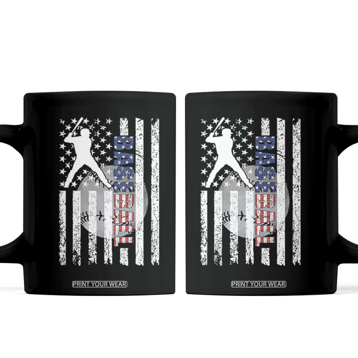 Patriotic Baseball Lover Coffee Mug USA American Flag Gift TS12 Black Print Your Wear