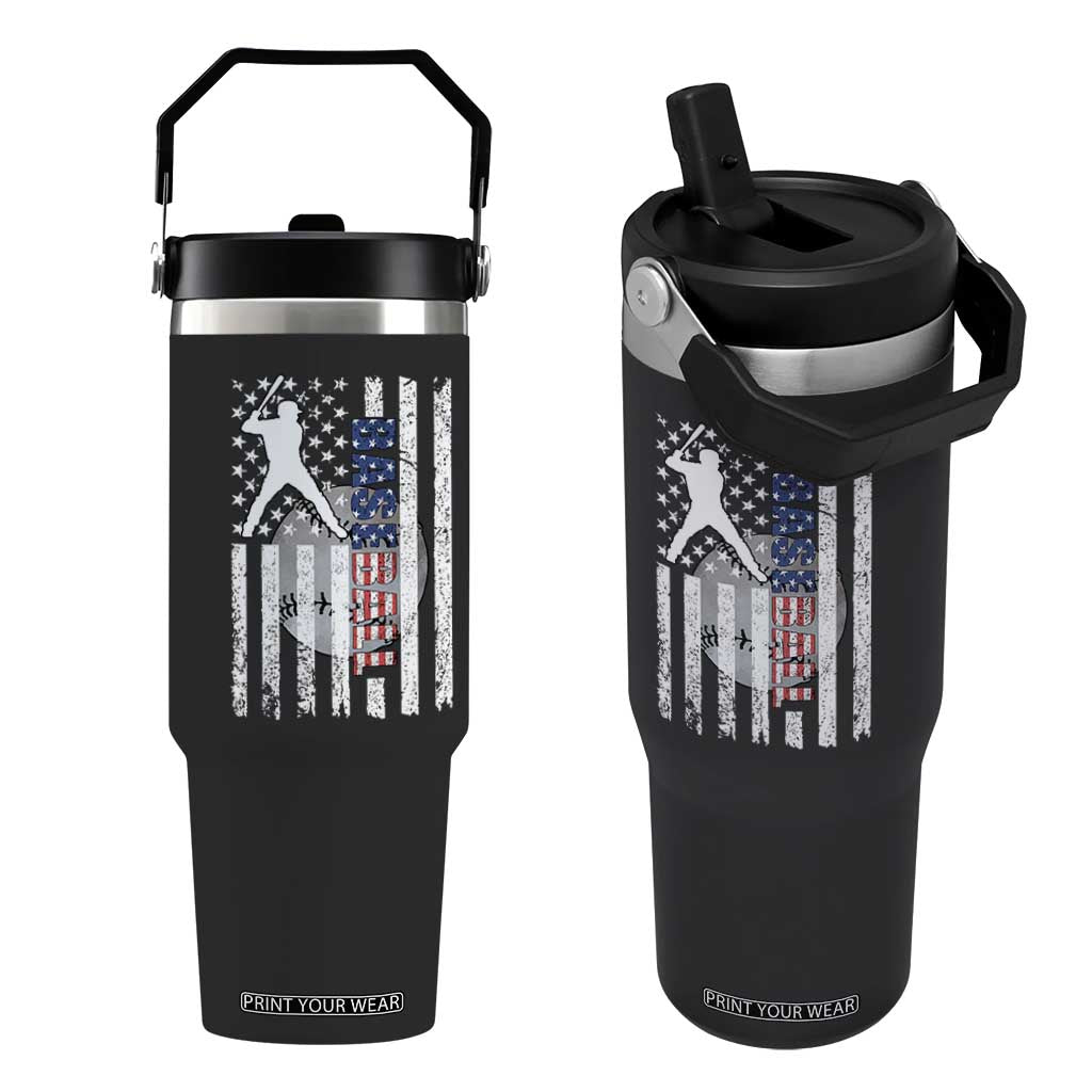 Patriotic Baseball Lover Flip Straw Tumbler USA American Flag Gift TS12 One Size: 30 oz Black Print Your Wear