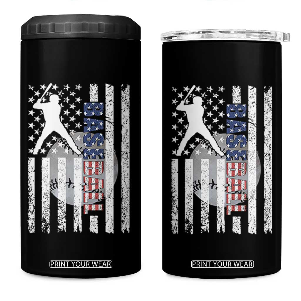 Patriotic Baseball Lover 4 in 1 Can Cooler Tumbler USA American Flag Gift TS12 One Size: 16 oz Black Print Your Wear