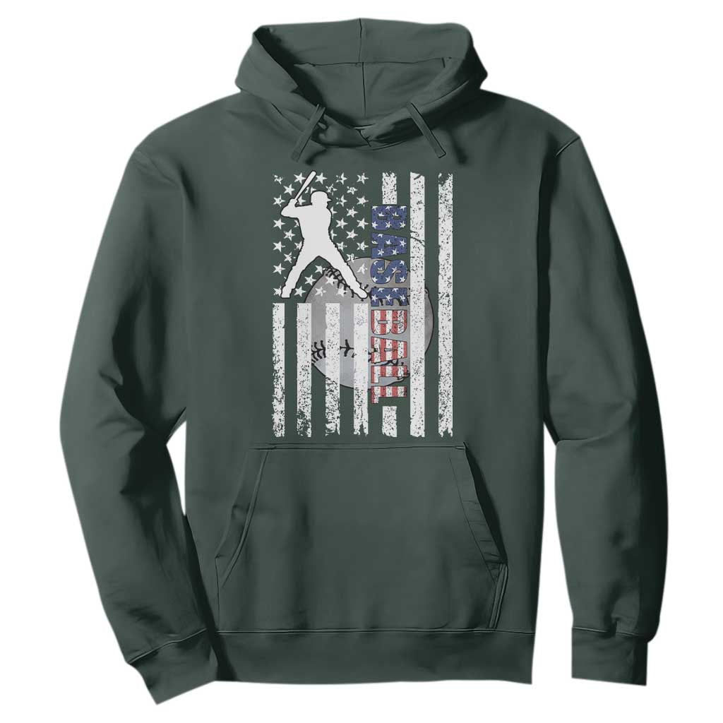 Patriotic Baseball Lover Hoodie USA American Flag Gift TS12 Dark Forest Green Print Your Wear