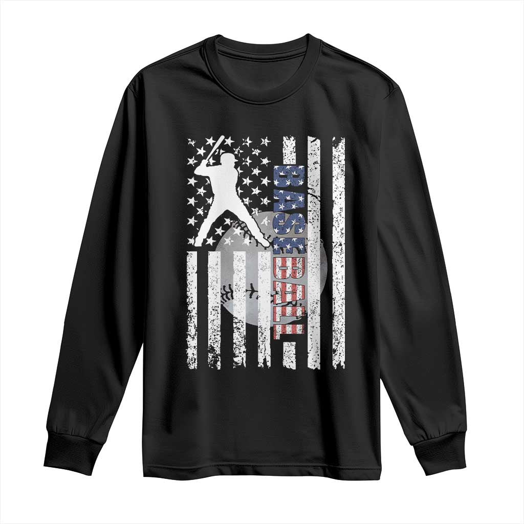 Patriotic Baseball Lover Long Sleeve Shirt USA American Flag Gift TS12 Black Print Your Wear