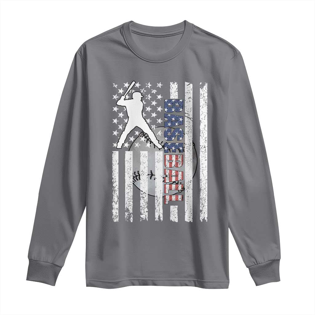 Patriotic Baseball Lover Long Sleeve Shirt USA American Flag Gift TS12 Charcoal Print Your Wear