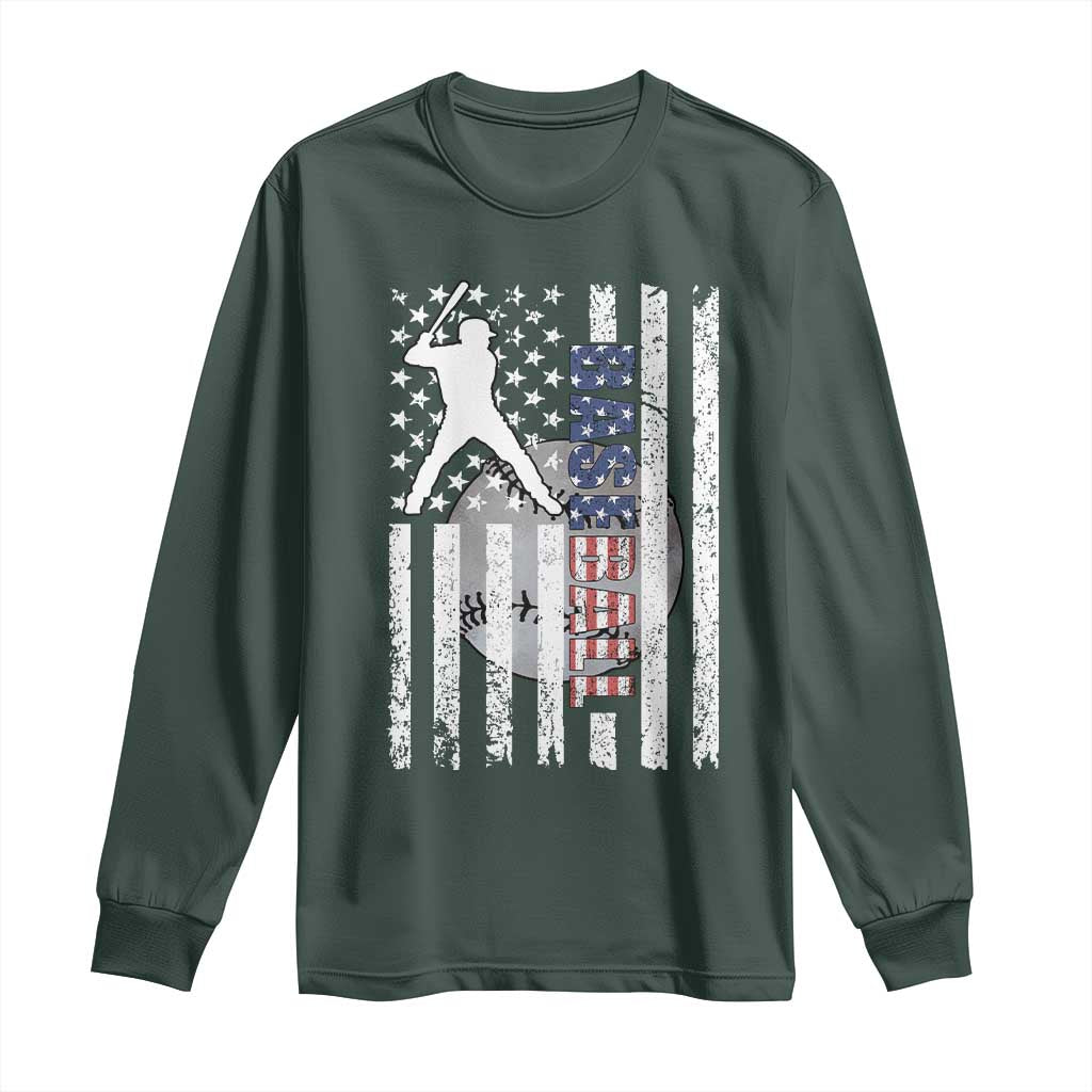 Patriotic Baseball Lover Long Sleeve Shirt USA American Flag Gift TS12 Dark Forest Green Print Your Wear