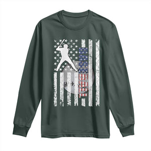 Patriotic Baseball Lover Long Sleeve Shirt USA American Flag Gift TS12 Dark Forest Green Print Your Wear