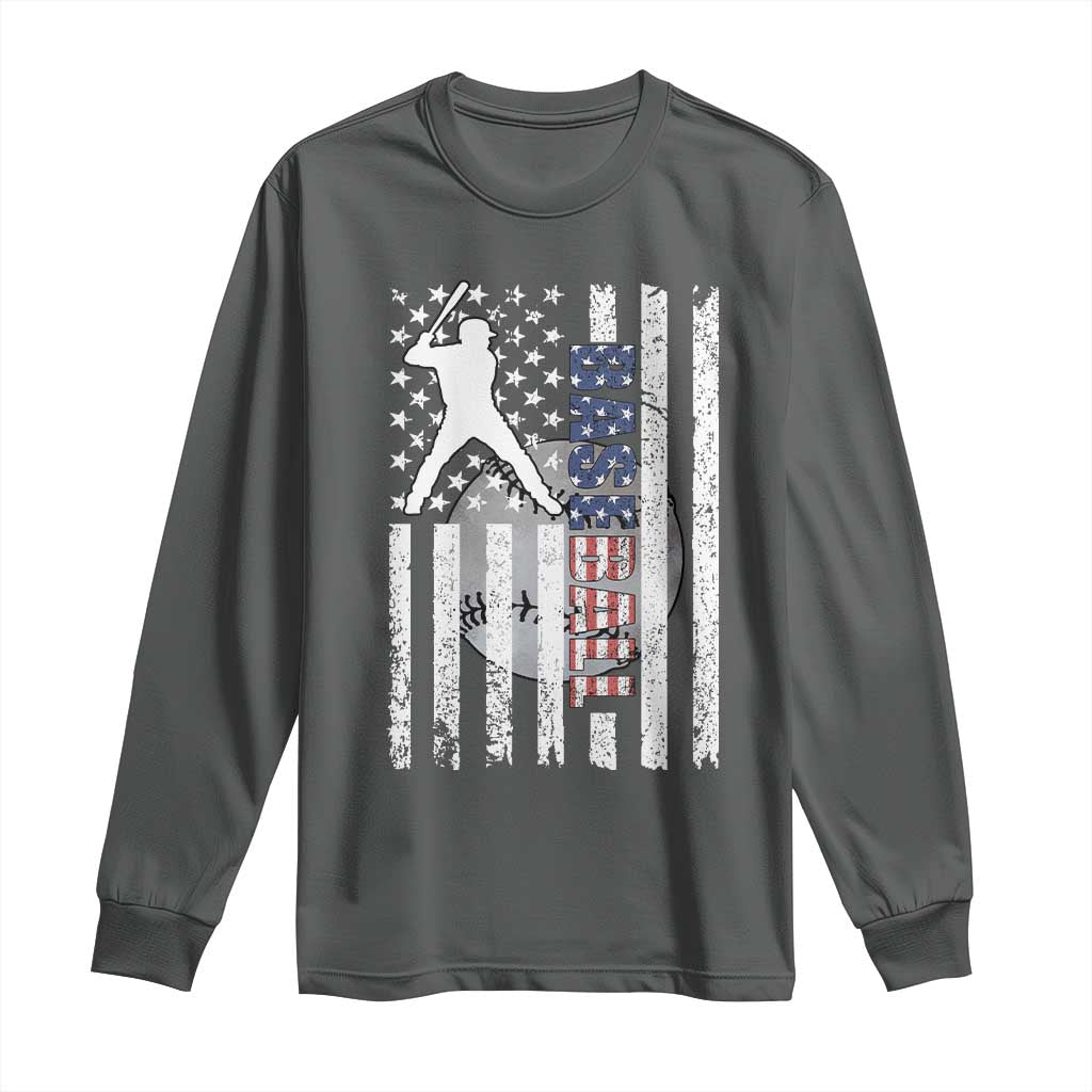 Patriotic Baseball Lover Long Sleeve Shirt USA American Flag Gift TS12 Dark Heather Print Your Wear