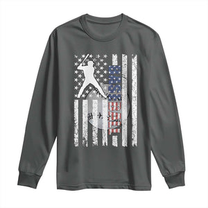 Patriotic Baseball Lover Long Sleeve Shirt USA American Flag Gift TS12 Dark Heather Print Your Wear