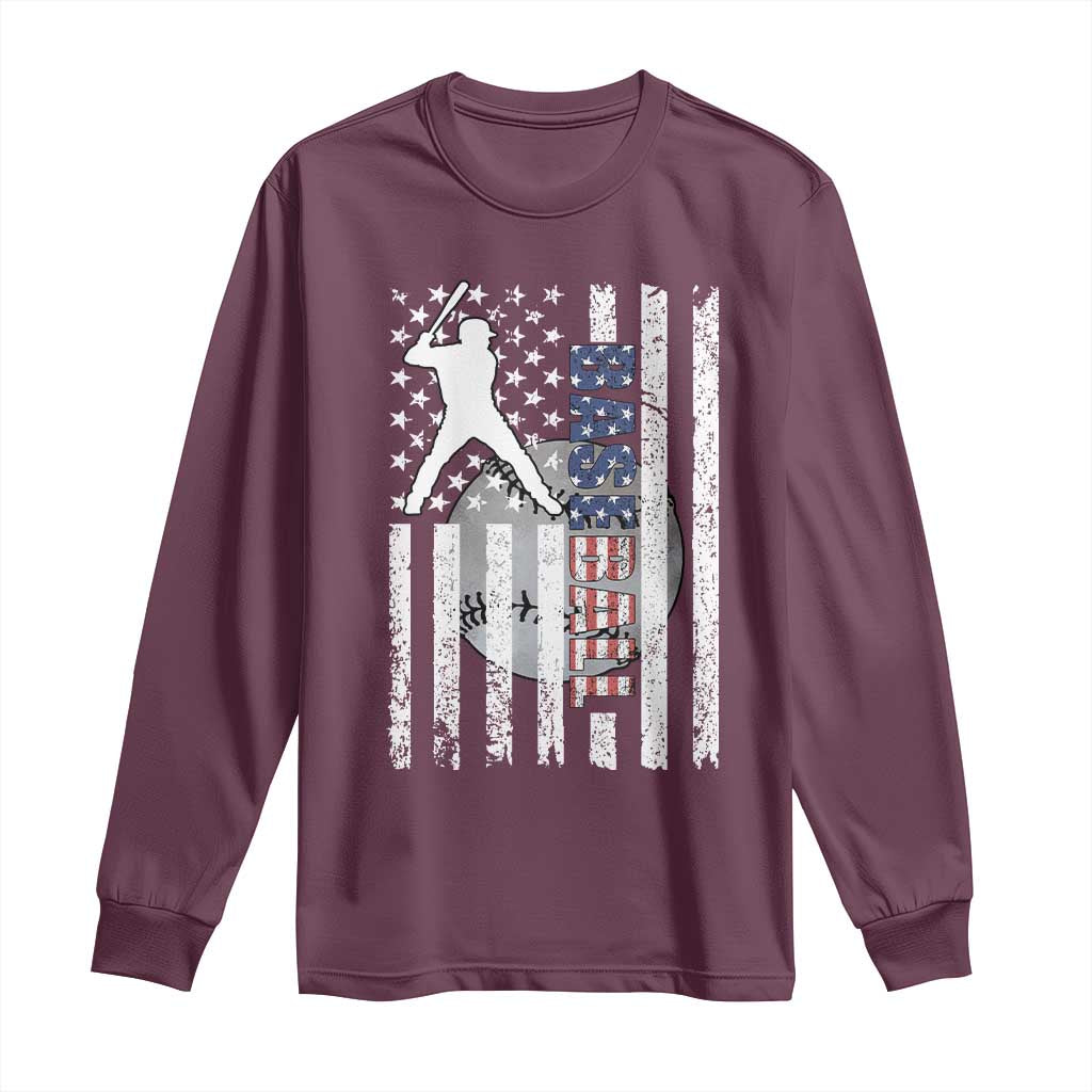 Patriotic Baseball Lover Long Sleeve Shirt USA American Flag Gift TS12 Maroon Print Your Wear