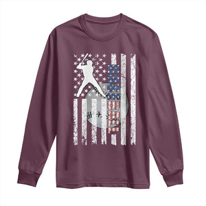 Patriotic Baseball Lover Long Sleeve Shirt USA American Flag Gift TS12 Maroon Print Your Wear