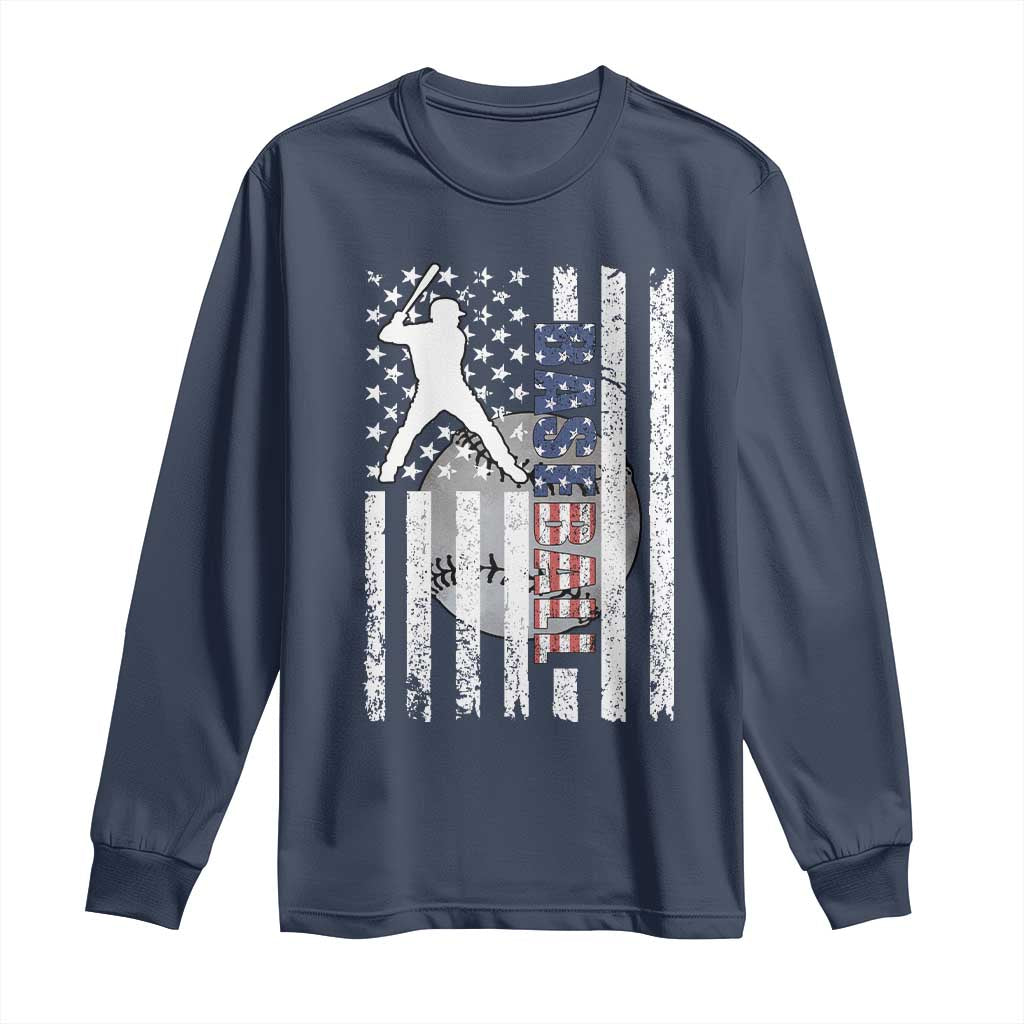 Patriotic Baseball Lover Long Sleeve Shirt USA American Flag Gift TS12 Navy Print Your Wear