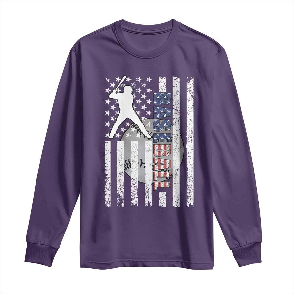 Patriotic Baseball Lover Long Sleeve Shirt USA American Flag Gift TS12 Purple Print Your Wear