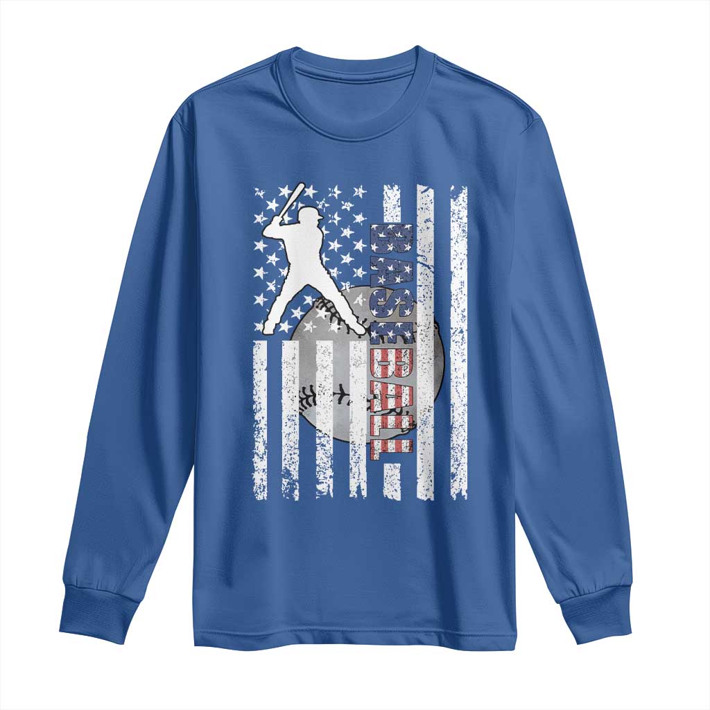 Patriotic Baseball Lover Long Sleeve Shirt USA American Flag Gift TS12 Royal Blue Print Your Wear