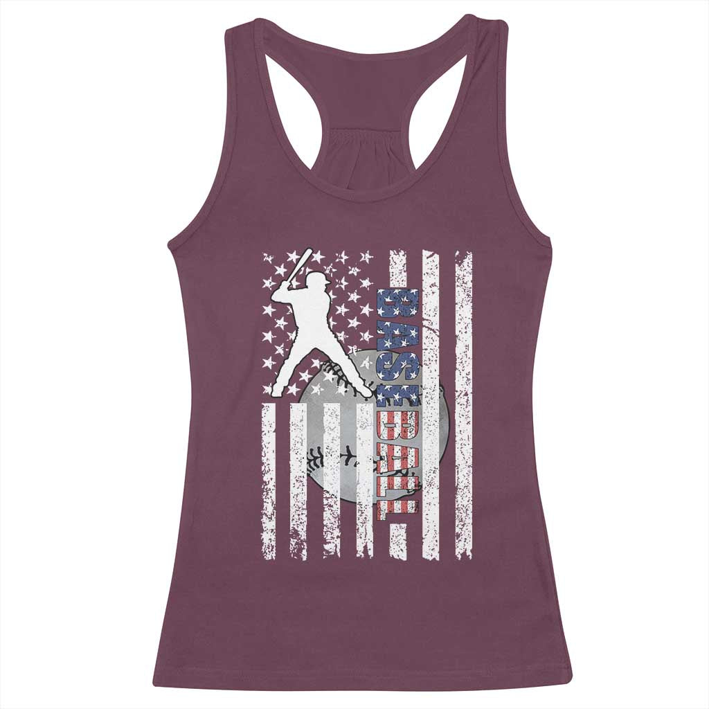 Patriotic Baseball Lover Racerback Tank Top USA American Flag Gift TS12 Maroon Print Your Wear