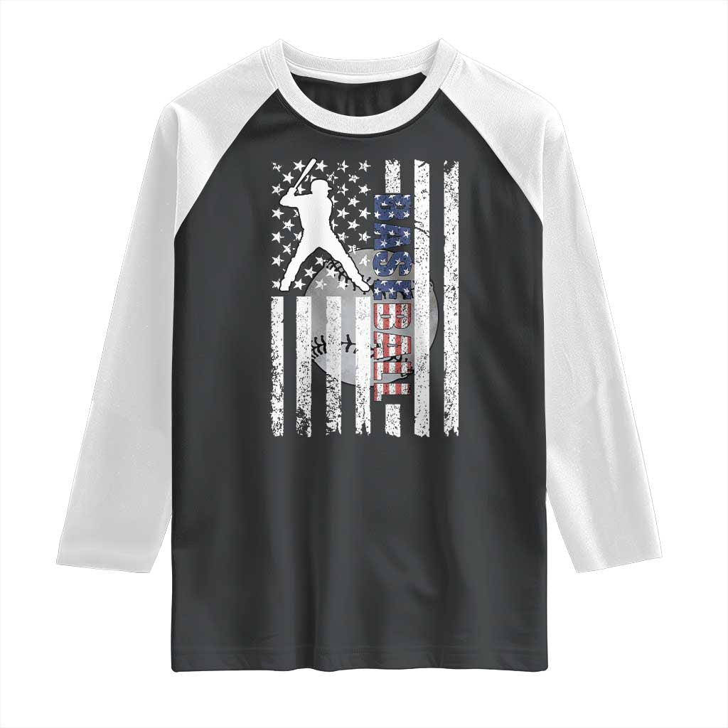 Patriotic Baseball Lover Raglan Shirt USA American Flag Gift TS12 Black White Print Your Wear