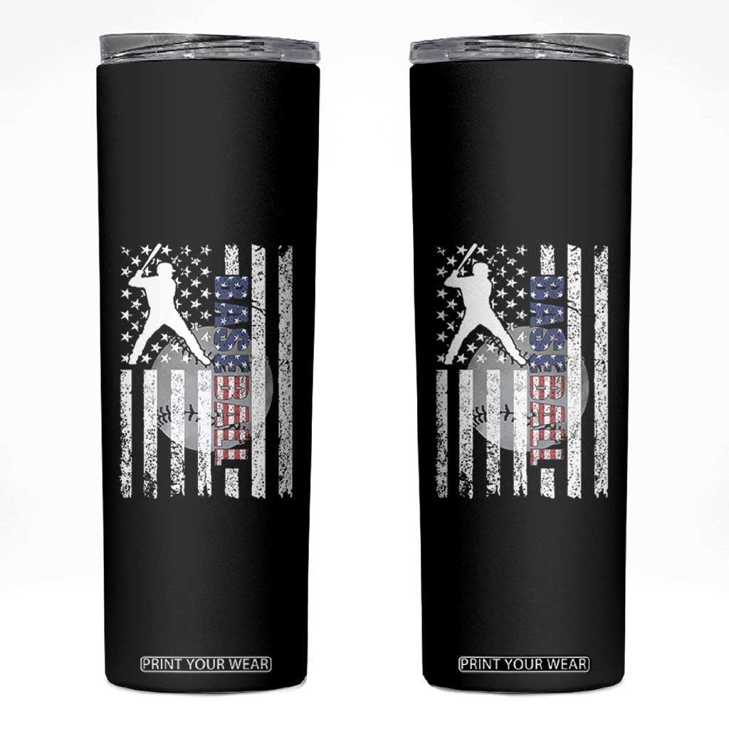 Patriotic Baseball Lover Skinny Tumbler USA American Flag Gift TS12 Black Print Your Wear