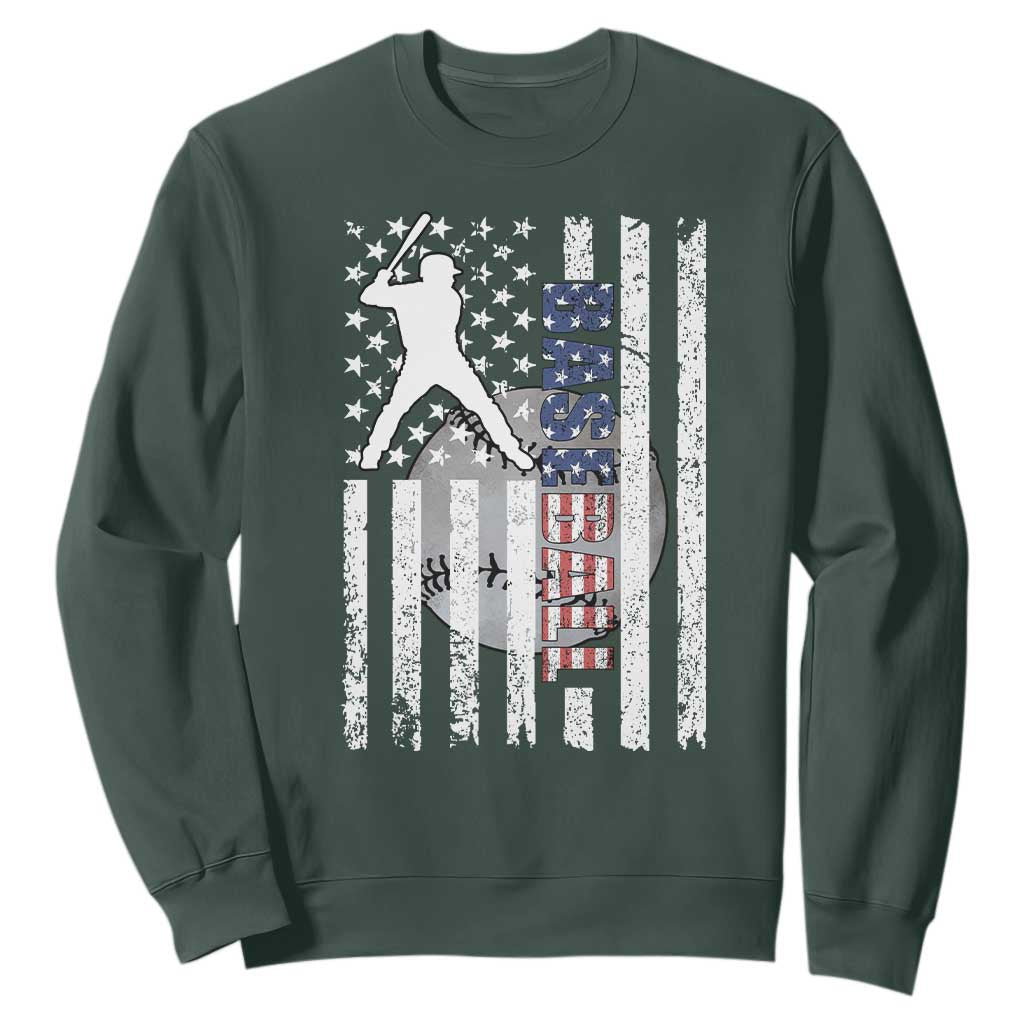 Patriotic Baseball Lover Sweatshirt USA American Flag Gift TS12 Dark Forest Green Print Your Wear