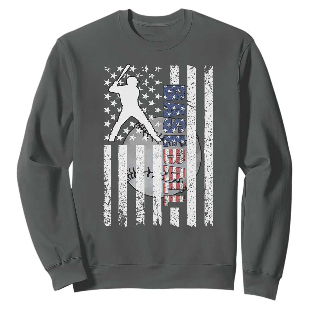 Patriotic Baseball Lover Sweatshirt USA American Flag Gift TS12 Dark Heather Print Your Wear