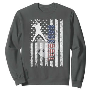 Patriotic Baseball Lover Sweatshirt USA American Flag Gift TS12 Dark Heather Print Your Wear