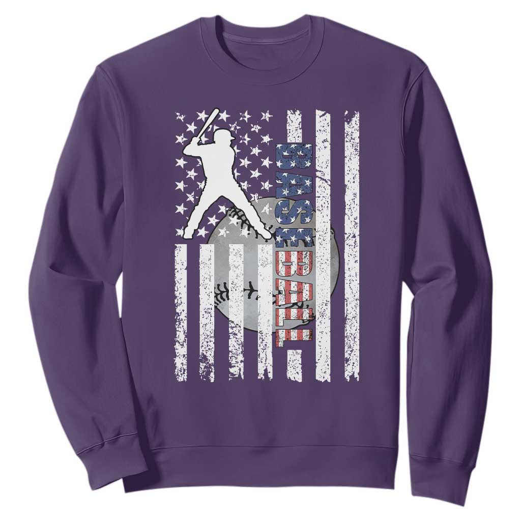 Patriotic Baseball Lover Sweatshirt USA American Flag Gift TS12 Purple Print Your Wear