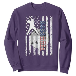 Patriotic Baseball Lover Sweatshirt USA American Flag Gift TS12 Purple Print Your Wear
