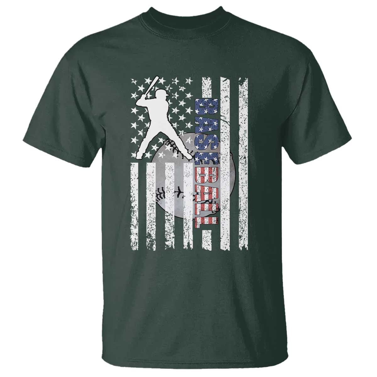 Patriotic Baseball Lover T Shirt USA American Flag Gift TS12 Dark Forest Green Print Your Wear