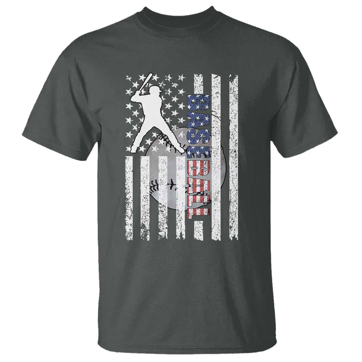 Patriotic Baseball Lover T Shirt USA American Flag Gift TS12 Dark Heather Print Your Wear