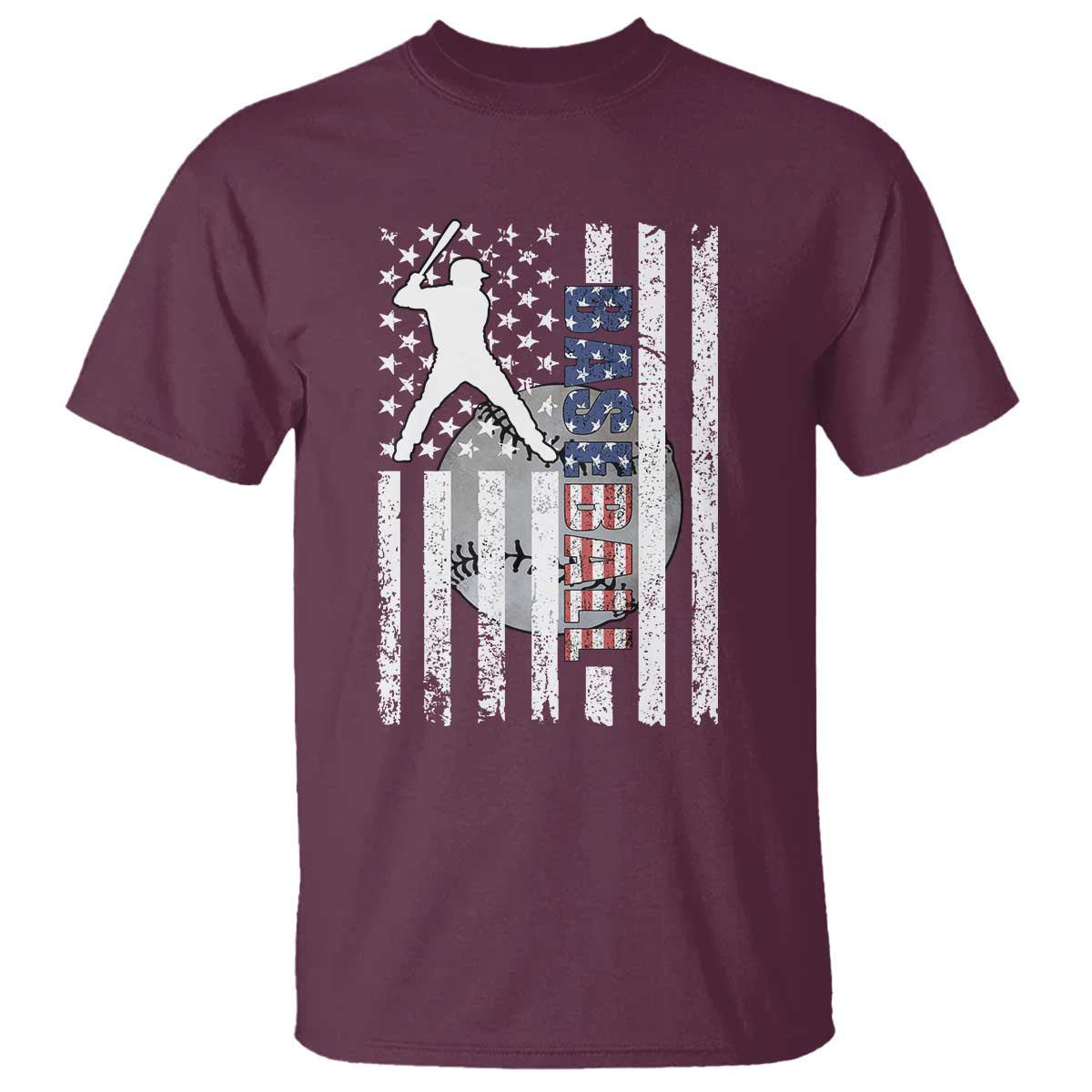 Patriotic Baseball Lover T Shirt USA American Flag Gift TS12 Maroon Print Your Wear