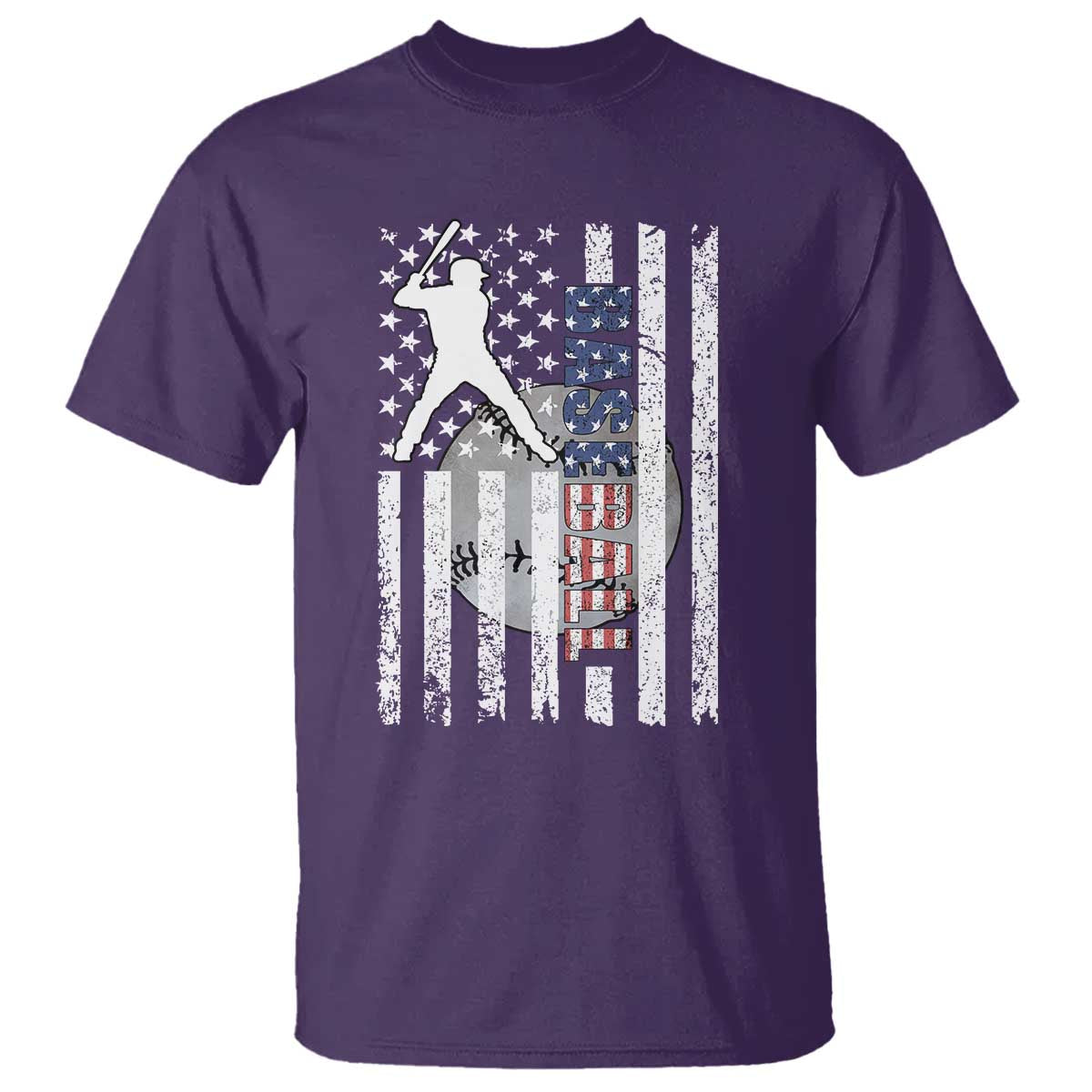 Patriotic Baseball Lover T Shirt USA American Flag Gift TS12 Purple Print Your Wear