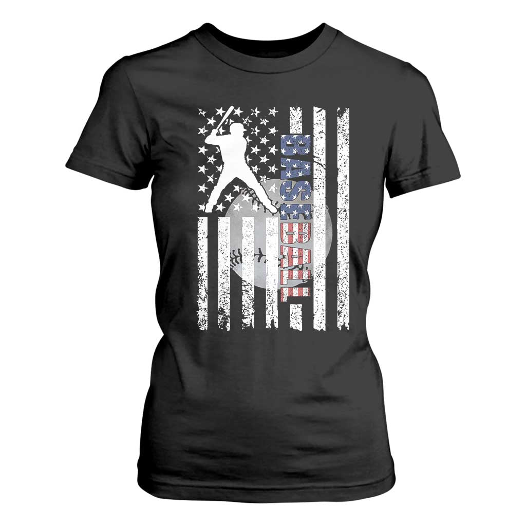 Patriotic Baseball Lover T Shirt For Women USA American Flag Gift TS12 Black Print Your Wear