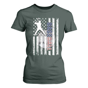 Patriotic Baseball Lover T Shirt For Women USA American Flag Gift TS12 Dark Forest Green Print Your Wear