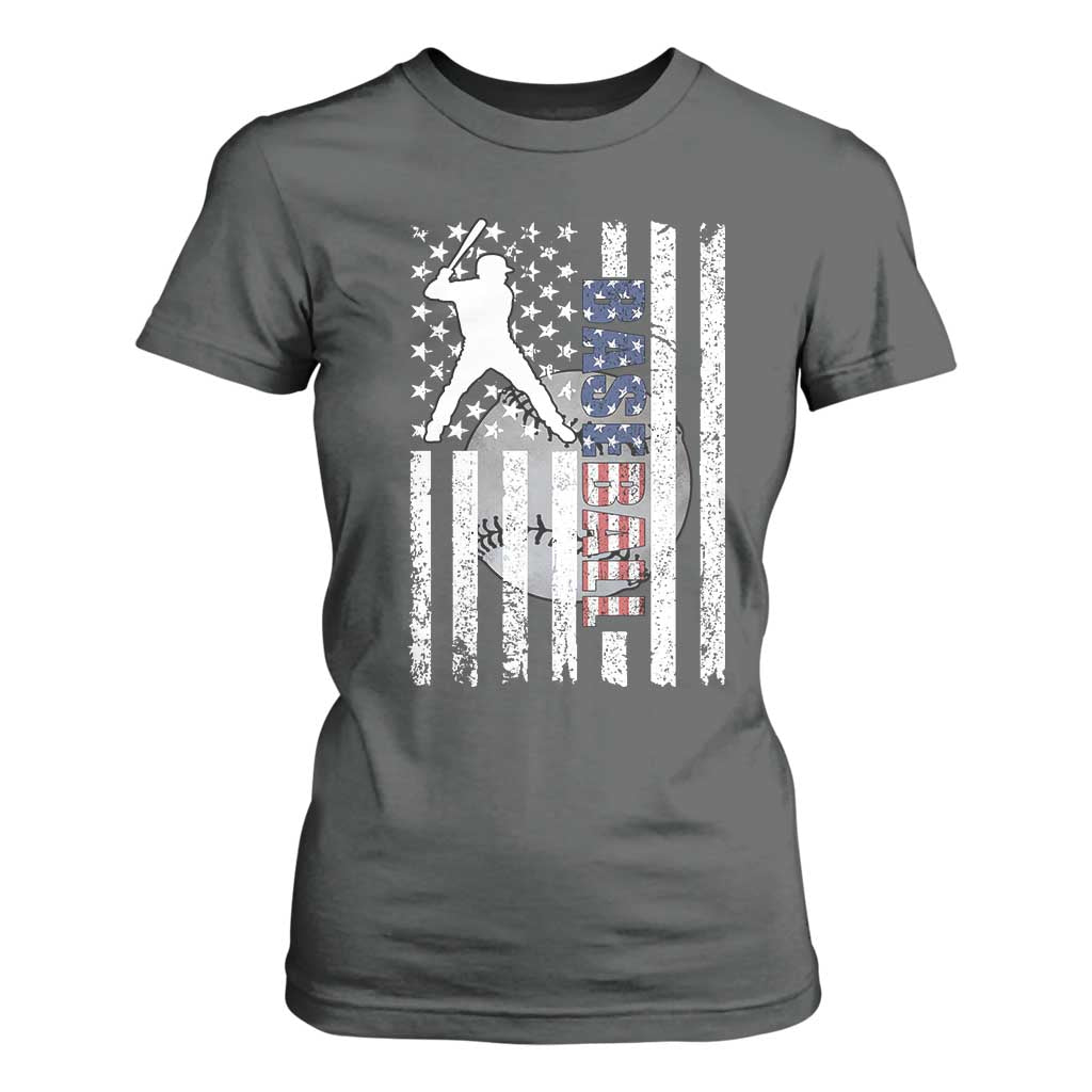 Patriotic Baseball Lover T Shirt For Women USA American Flag Gift TS12 Dark Heather Print Your Wear