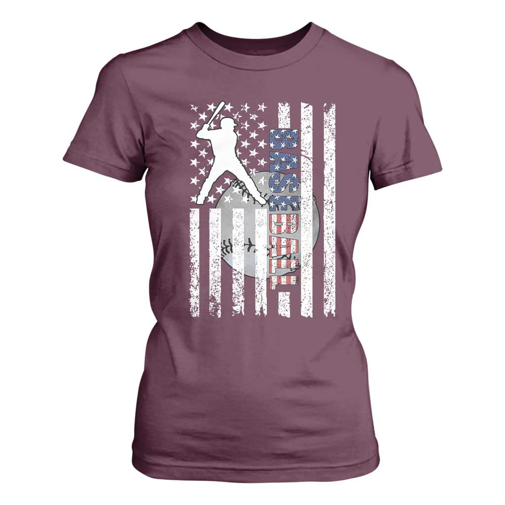 Patriotic Baseball Lover T Shirt For Women USA American Flag Gift TS12 Maroon Print Your Wear