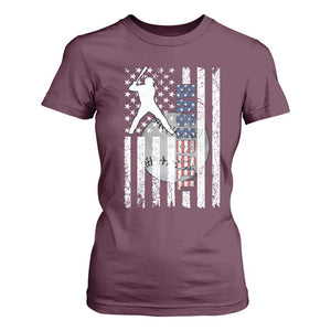 Patriotic Baseball Lover T Shirt For Women USA American Flag Gift TS12 Maroon Print Your Wear