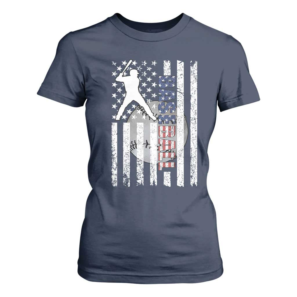 Patriotic Baseball Lover T Shirt For Women USA American Flag Gift TS12 Navy Print Your Wear