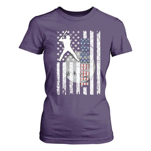 Patriotic Baseball Lover T Shirt For Women USA American Flag Gift TS12 Purple Print Your Wear